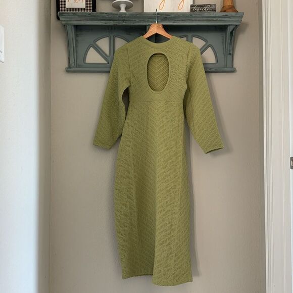 NWOT Free People Gabby Seamless MIDI Dress Green Long Sleeve Texture Open Back - Picture 8 of 11
